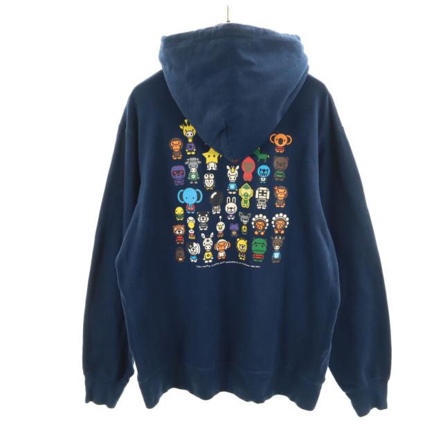 A BATHING APE アベイシングエイプ バックプリント ベイビーマイロ 長袖 スウェットパーカー XXL ネイビー メンズ