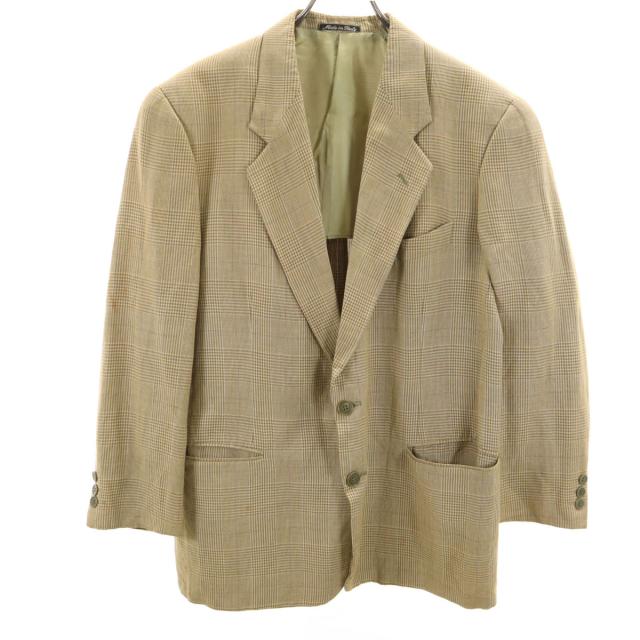 Emporio Armani エンポリオアルマーニ 90s イタリア製 リネンブレンド オールド チェック柄 テーラードジャケット 48 ベージュ メンズ