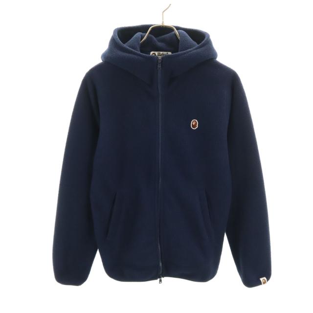 A BATHING APE アベイシングエイプ 日本製 長袖 フリース ジップパーカー S ネイビー メンズ