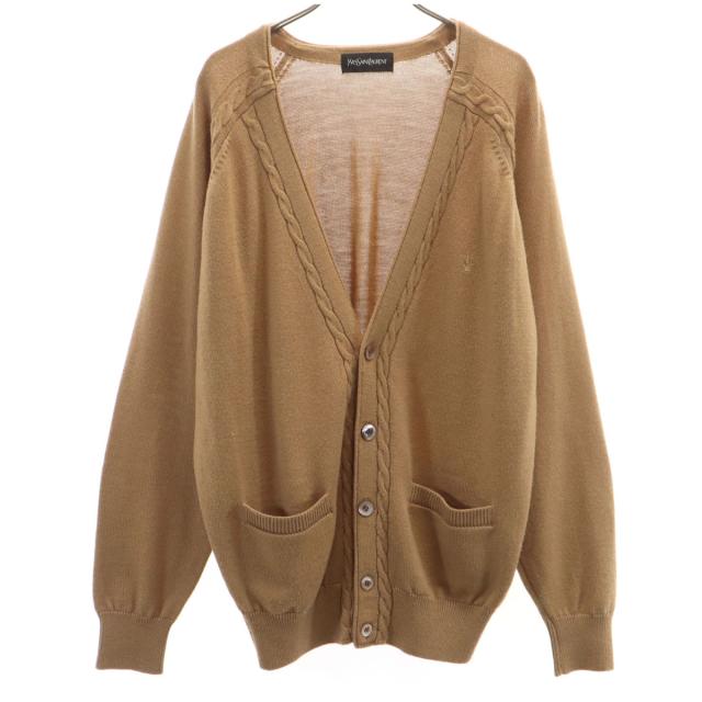 YVES SAINT LAURENT イヴサンローラン 90s オールド 長袖 Vネック ニットカーディガン M ブラウン レディース