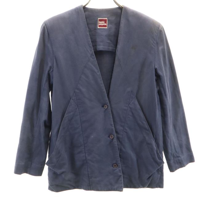 ISSEY MIYAKE イッセイミヤケ 70s 日本製 リネンブレンド 初期タグ ヴィンテージ ノーカラージャケット 9 ネイビー レディース 21,164円