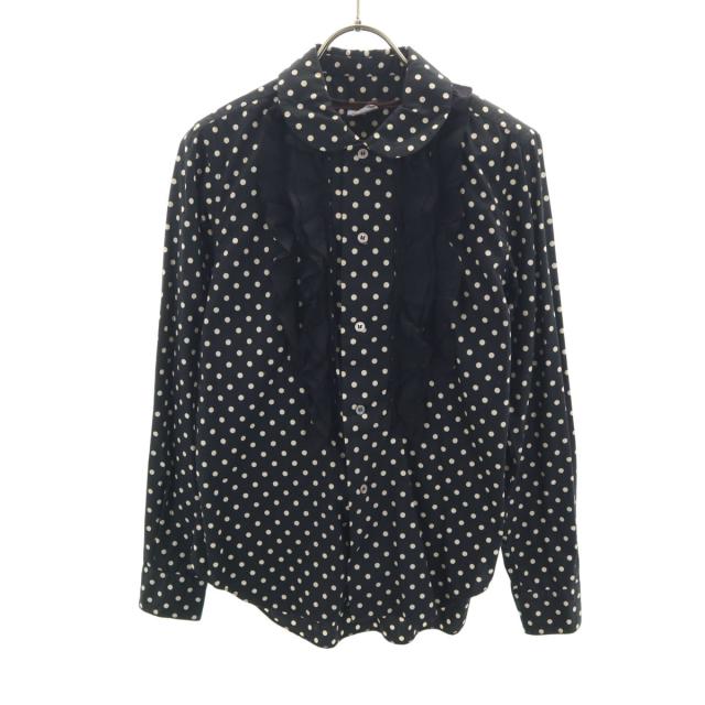 COMME des GARCONS コムデギャルソン 2010年 日本製 ドット柄 長袖 フリル ブラウス S ブラック 水玉 シャツ レディース