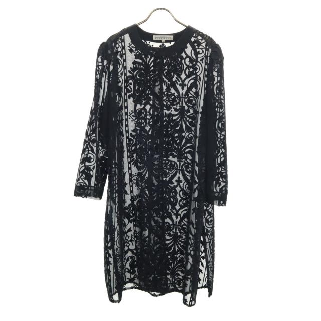 GIVENCHY ジバンシィ 90s 日本製 オールド 総柄 長袖 シースルー ロング カーディガン 13 ブラック レディース