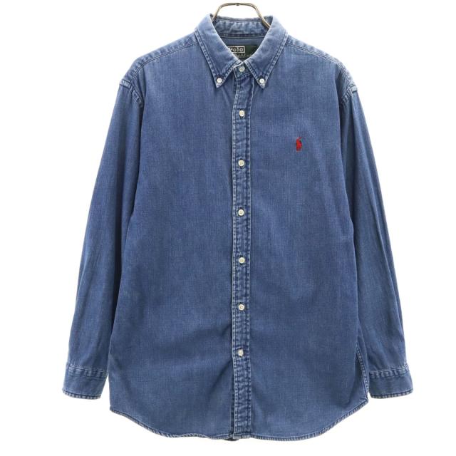 Polo by Ralph Lauren ポロバイラルフローレン 80s ヴィンテージ 緑タグ ボーイズ 長袖 ダンガリーデニム ボタンダウンシャツ 160 キッズ