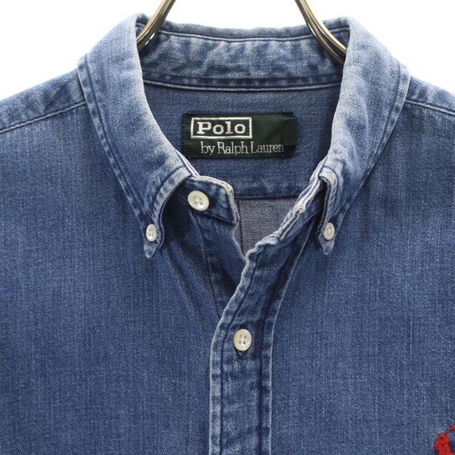 Polo by Ralph Lauren ポロバイラルフローレン 80s ヴィンテージ 緑タグ ボーイズ 長袖 ダンガリーデニム ボタンダウンシャツ 160 キッズ_6