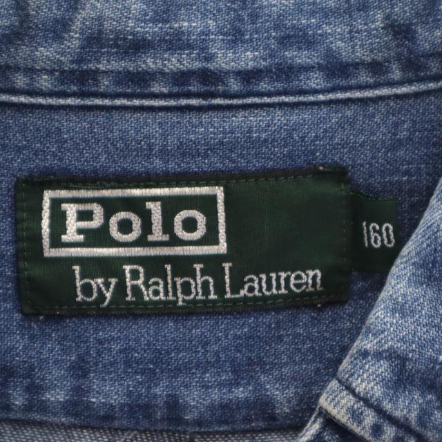 Polo by Ralph Lauren ポロバイラルフローレン 80s ヴィンテージ 緑タグ ボーイズ 長袖 ダンガリーデニム ボタンダウンシャツ 160 キッズ_8