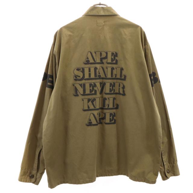 A BATHING APE アベイシングエイプ バックプリント 長袖 ミリタリーシャツ L オリーブ系 メンズ_1