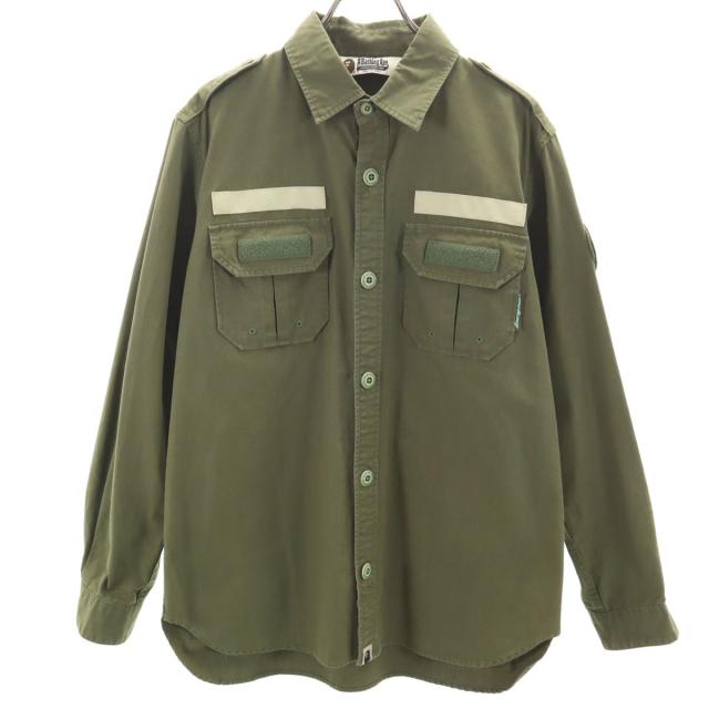 A BATHING APE アベイシングエイプ 日本製 長袖 ミリタリーシャツ L カーキ メンズ