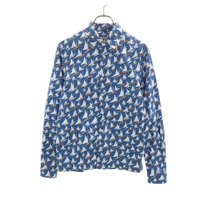 MARNI マルニ イタリア製 ヨット柄 長袖 コットンシャツ 46 ブルー メンズ