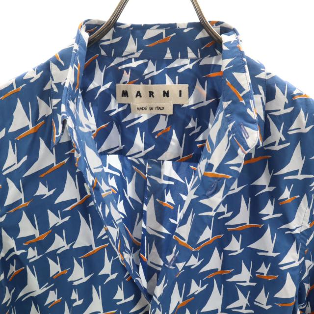 MARNI マルニ イタリア製 ヨット柄 長袖 コットンシャツ 46 ブルー メンズ_5