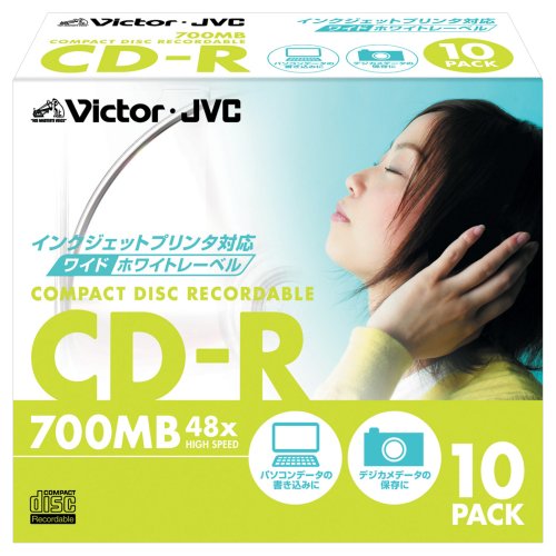 【中古】 Vctor CD-R 48倍速 ワイドホワイトプリンタブル 10枚 [CD-R80PF10]の通販は