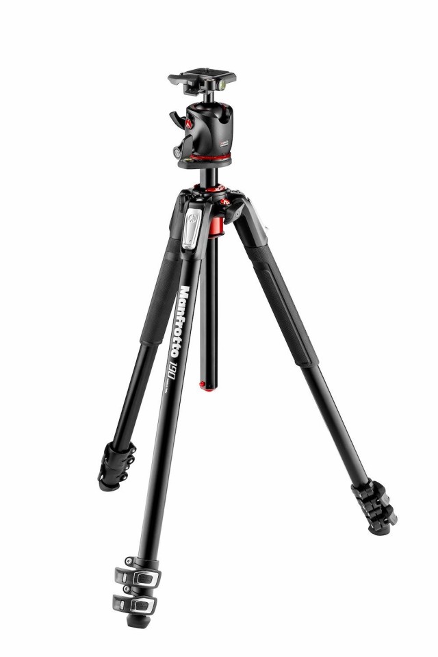 【中古】 アルミ 3段_ボール雲台キット_単品 マンフロット(Manfrotto) プロ三脚 190シリーズ アルミ 3段+クイックリリースプレートQ2付き