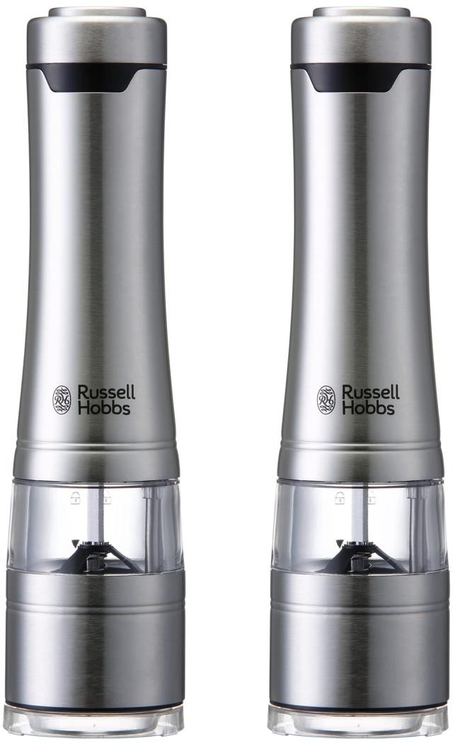 【中古】 レギュラーサイズ 2本入り_2)電動ミル・2本 ラッセルホブス(Russell Hobbs) 電動ミル ソルト＆ペッパー 岩塩 胡椒 スパイス 粗さ調節可能 2本セット 7922JP