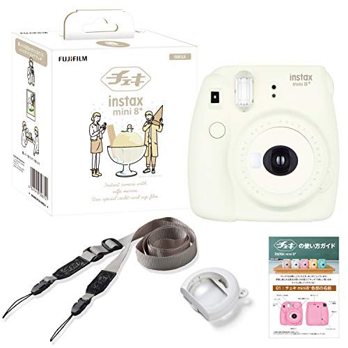 【中古】 バニラ_現行品 本体 富士フイルム(FUJIFILM) インスタントカメラ チェキ instax mini8プラス 接写レンズ・純正ショルダーストラ