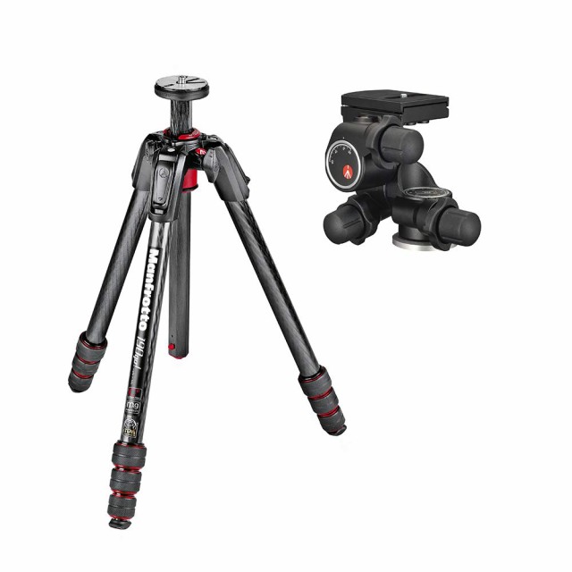 【中古】 Manfrotto 190go!カーボン4段三脚+410ギア付き雲台キット ブラック JP-MK190GC4-410