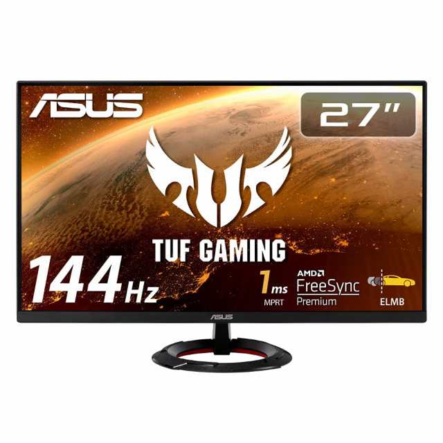 【中古】 ASUSTek TUF Gaming ゲーミングモニター VG279Q1R 27インチ フルHD IPS 144Hz 1ms HDMI×2 DP Adaptive-sync ELMB 2W+2Wステレ