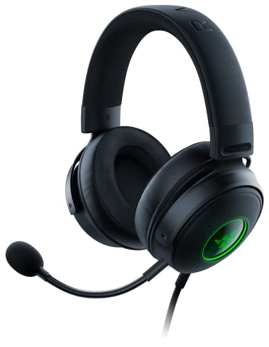 【中古】 有線 / THX 7.1ch / 振動機能 Razer Kraken V3 HyperSense ゲーミングヘッドセット 触覚テクノロジー搭載 USB THX 7.1 サラウンドサウンド TriForce チタン 50mm ドライバー 単一指向性マイク ハイブリッド素材とレザーレット製メモリーフォームクッション Chroma RGの通販は 16,321円
