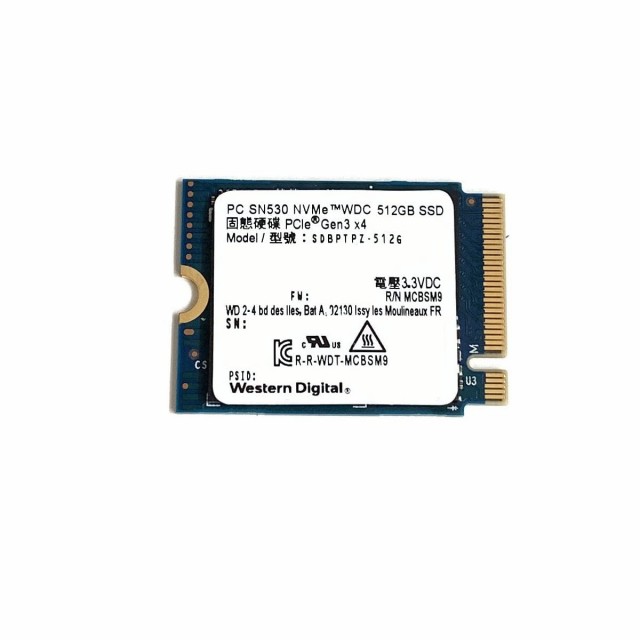 【中古】 Western Digital (ウエスタンデジタル) 512GB SSD PC SN530 M.2 2230 30mm PCIe Gen3 x4 NVMe SDBPTPZ-512G ソリッドステートドライブ Dell HP Lenovo ノートパソコン デスクトップ Ultrabook Surface用の通販は