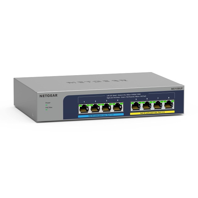 【中古】 NETGEAR スイッチングハブ 2.5ギガ8ポート Ultra60 PoE++(PoE++x4/PoE+x4 230W) 静音ファンレス MS108UP 法人向け