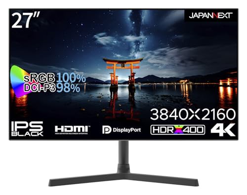 【中古】 JAPANNEXT 27インチ IPS BLACKパネル搭載 4K(3840x2160)解像度 液晶モニター JN-27IPSB4FLUHDR HDMI DP HDR sRGB 100% DCI-P3 9