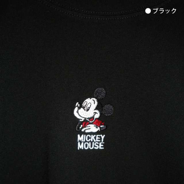 55cm着丈ビューティフルピープル ディズニー ミッキーマウス Tシャツ 長袖 刺繍 M 黒