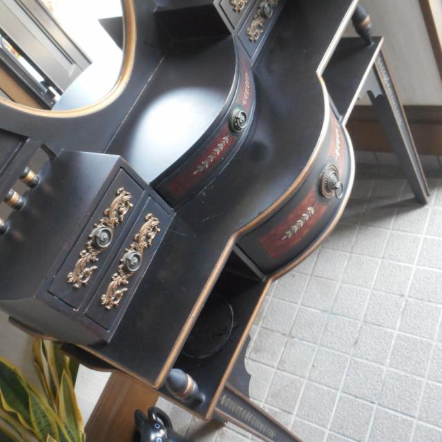 鏡台 ドレッサー 黒 家具 姫系 アンティーク ユーズド 化粧台 メイク台 アールヌーボー アールデコ 黒の魔女 コンソールテーブル セパレート 家具 ショップ サロン インテリア_6