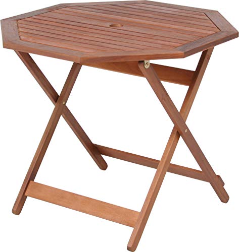 不二貿易 ガーデン テーブル 八角 折りたたみ 幅90×奥行90×高さ71.5cm ブラウン 天然木 パラソルホールつき 81061