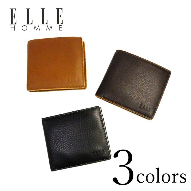 ELLE HOMME エルオム 2つ折り 財布 小銭入れ付き XP31185 牛革 レザー 革 本革 ウォレット メンズ 男性 誕生日 お祝い ギフト プレゼント クリスマス 成人式