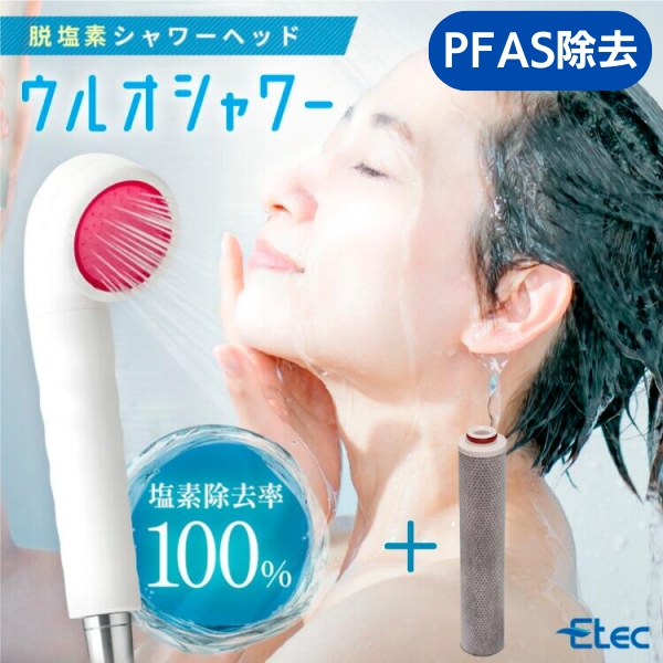 イーテック ウルオシャワー Etec + 交換用 カートリッジ 1個追加セット 22項目除去 日本製 浄水 シャワーヘッド 有機フッ素化合物 PFAS BPAフリー 塩素除去 節水 敏感肌 乾燥肌 アトピー 銀不使用 節水 活性炭 US-180 送料弊社負担 正規販売店の通販は