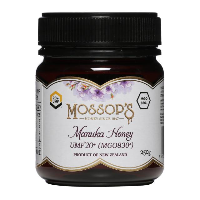 モソップ マヌカハニーMGO830+ (UMF20+) 250g 低温濾過 自然粒状化製法 全バッチ128種の化学物質不検出　17時までのご注文で当日発送・年中無休　送料無料