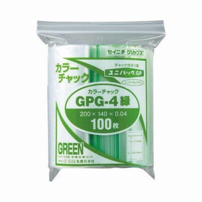 生産日本社 ユニパック カラーチャックＢ６緑 幅１４０×チャック下