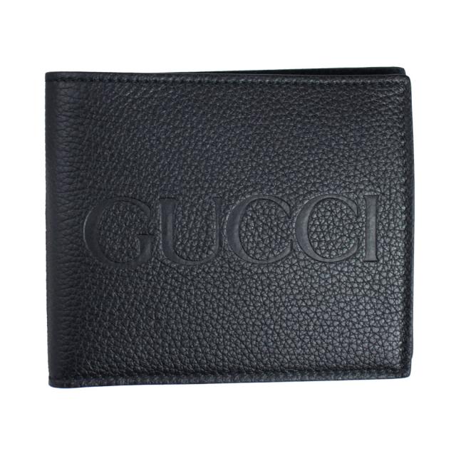 グッチ 財布 メンズ GUCCI 二つ折り札入れ エンボスロゴ レザー ブラック アウトレット 658668 0E8IG 1000の通販は