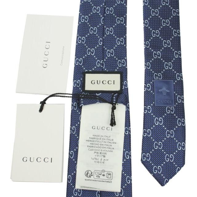 GUCCI ボウタイ ネイビー GGロゴ 100%シルク 美品】GUCCI グッチ GG柄 ネクタイ ネイビー イタリア製