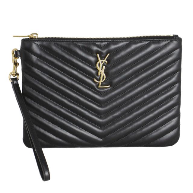 サンローラン バッグ レディース SAINT LAURENT クラッチバッグ ポーチ リストストラップ付 キルティングレザー ブラック 379039 CWU01 1000