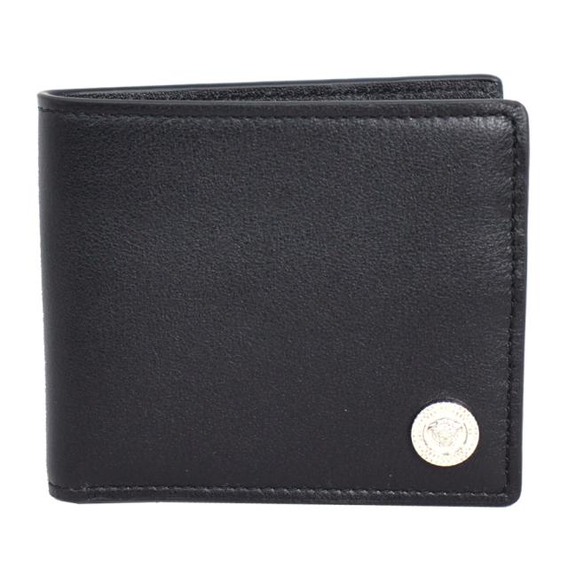 新品未使用 VERSACE ヴェルサーチ ブラック 二つ折り財布 カーフ レザー VERSACE ブラック 二つ折り財布 未使用 VERSACE ヴェルサーチ ブラック