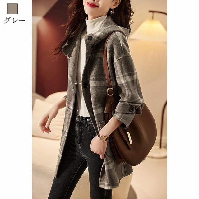 ステンカラーコート レディース 秋冬 40代 チェック柄 チェスターコート ミディアム丈 ラシャコート ステンカラースーツオーバー 韓国風アウター 通勤 オシャレ