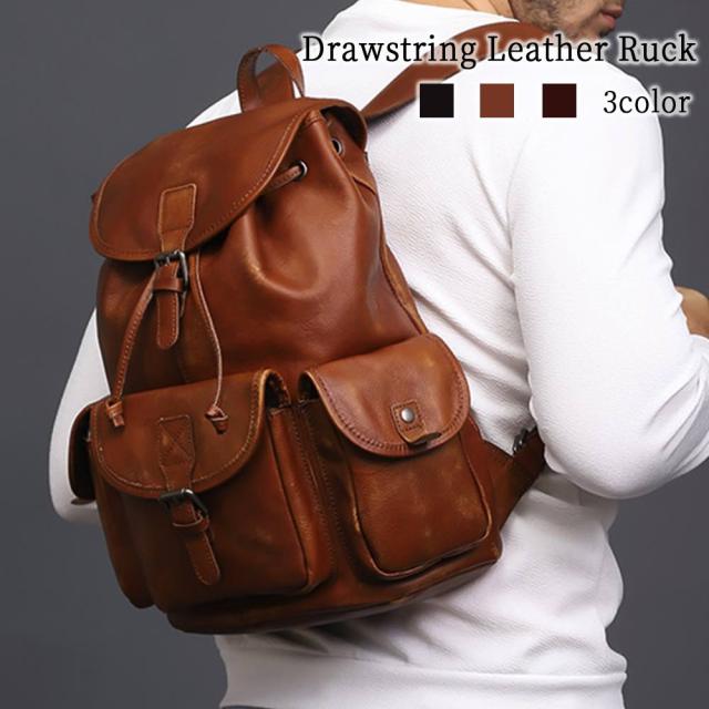 リュック メンズ 巾着式レザーリュック 春 40L リュックサック ビジネスリュック 秋 大学生 アウトドア 大容量 撥水 2WAY カジュアル PC 革 バッグ 夏 通勤 軽量 ビジネスバッグ パソコン ブランド 10代 40代 おしゃれ 冬 スポーツ レザー 本革 ビジネス 小さめの通販は