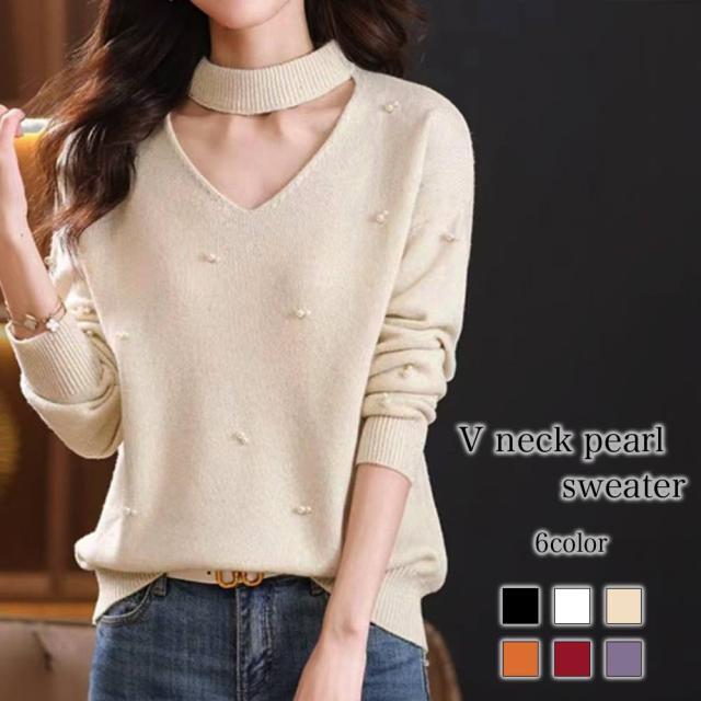 セーター レディース Vネックパールセーター 30代 40代 白 春 かわいい 50代 黒 おしゃれ 赤 秋 人気 20代 夏 安い 60代 ハイネック 冬 北欧 ブランドの通販は 5,586円