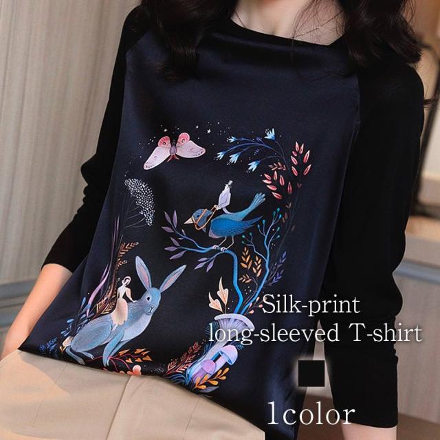 Tシャツ レディース シルクプリント長袖Tシャツ ゆったり ブランド 春 キャンバー コーデ 綿 ブラック ブラウス 40代 カットソー カジュアル ロング かわいい トレーナー 冬 厚手 人気 ティーシャツ Vネック 無地 秋 大人 長袖 暖かい おしゃれ シャツ ロゴ スポーツの通販は 14,077円