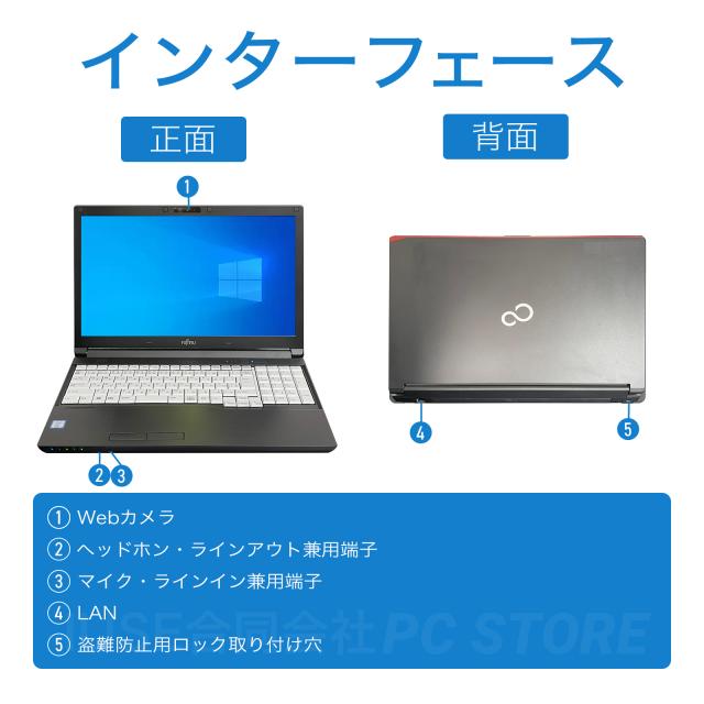 ノートパソコン 中古 Core i5 7300U/メモリ32GB/SSD256GB/Windows10 WPS Office搭載 FUJITSU LIFEBOOK A577/S 15.6インチ/初期設定済み_2