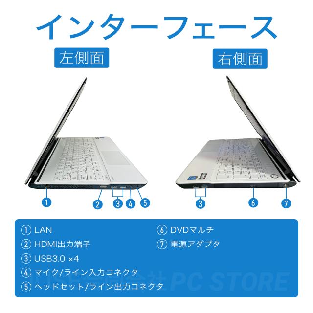 即使用可能 ホワイト ノートパソコン 中古良品 15.6型ワイド NEC PC