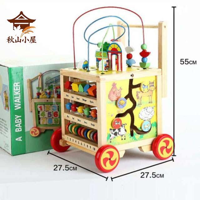 送料無料 あそび箱 手押し車 多機能 木 おもちゃ 知育玩具 数字合わせ 形合わせ ベビーファーストウォーカー 1歳 1歳半 2歳 ルーピングコースター ビーズコースター 迷路あそび 歩行器 お誕生日プレゼント 動物 パズル 手押し車_3