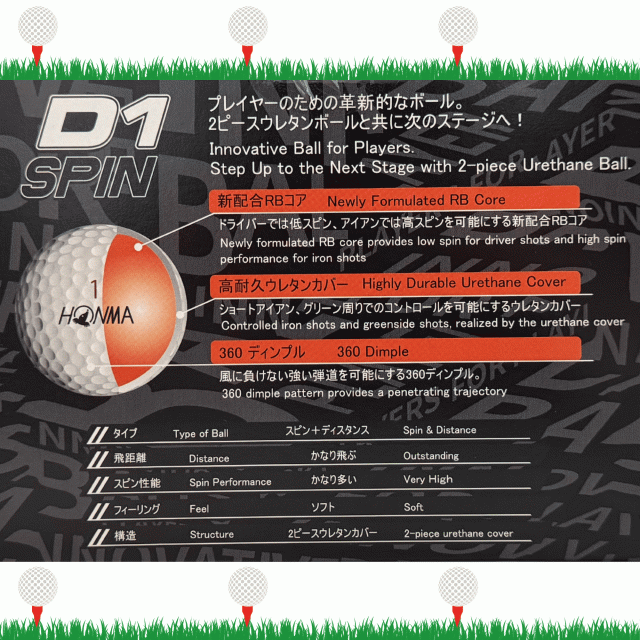 ホンマ ゴルフボール D1 スピン ホワイト 4ダース 48球 本間