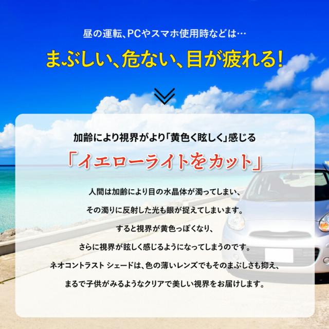 ネオコントラスト テクノロジー サングラス 【レビューでポイント10%還元】 調光サングラス ネオグラス メラニン 抑制 UVカット 夜間 運転 サングラス ナイト ドライブサングラス 鯖江 遮光 メガネ 薄い色 眼鏡 メンズ 薄い色 白内障 術後 保護メガネ 8003PHN_8