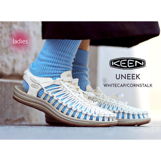 KEEN キーン ウィメンズ ユニーク シューズ サンダル スニーカー WOMEN UNEEK WHITECAP/CORNSTALK ( ベージュ レディース SANDAL 1018698 )