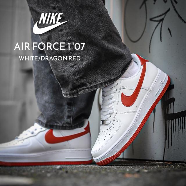 NIKE ナイキ エアフォース ロー スニーカー AIR FORCE 1 07 WHITE/DRAGON RED ( 白 ホワイト 赤 レッド メンズ FJ4146-106 )