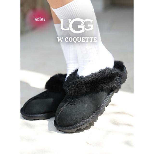 UGG W COQUETTE BLACK アグ ウィメンズ サボ コケット サンダル スリッパ シューズ レディース ( ファー 黒 ブラック 5125 )