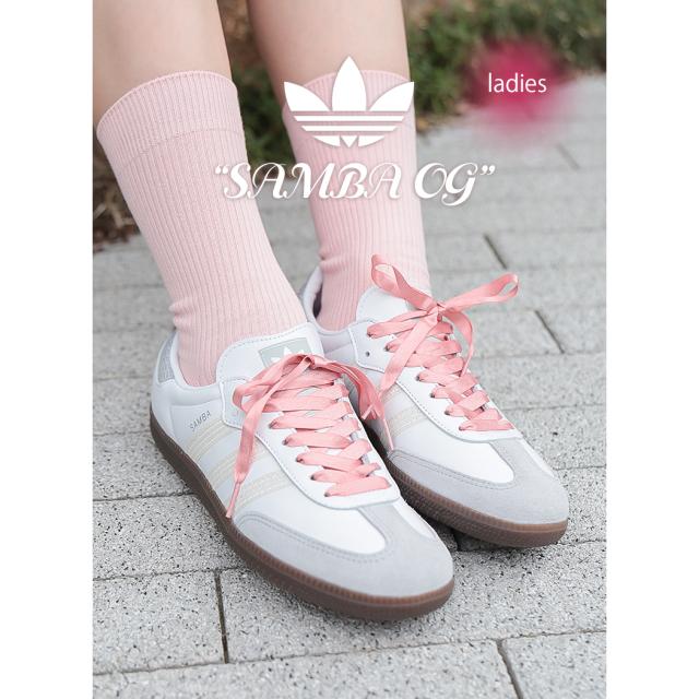 海外限定 adidas アディダス サンバ スニーカー SAMBA OG W WHITE PINK ( 日本未発売 白 ホワイト リボン ローテク レディース ウィメンズ JQ3506 )