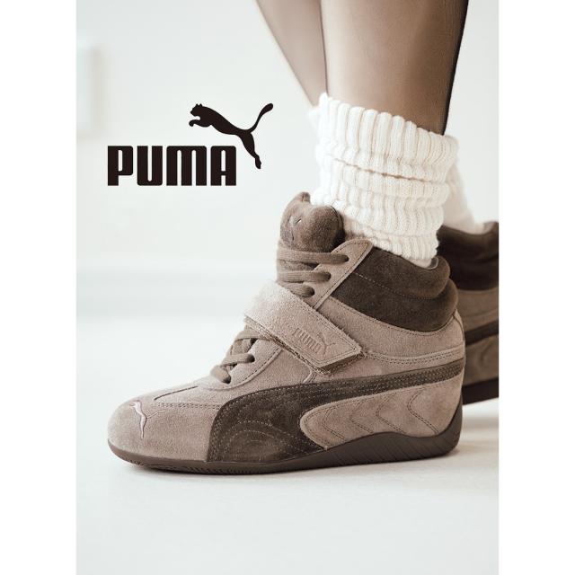 PUMA プーマ SPEEDCAT WEDGE WNS スピードキャット ウェッジ スニーカーTOTALLY TAUPE-CHOCOLATEブラウン ハイカット レザースニーカー レディース 韓国 407878-01
