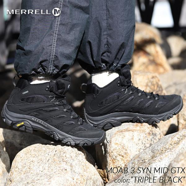 MERRELL MOAB 3 SYN MID GTX TRIPLE BLACK メレル モアブ ミッド シューズ スニーカー ブーツ ( 国内正規品 黒 GORE-TEX ゴアテック J500249 )